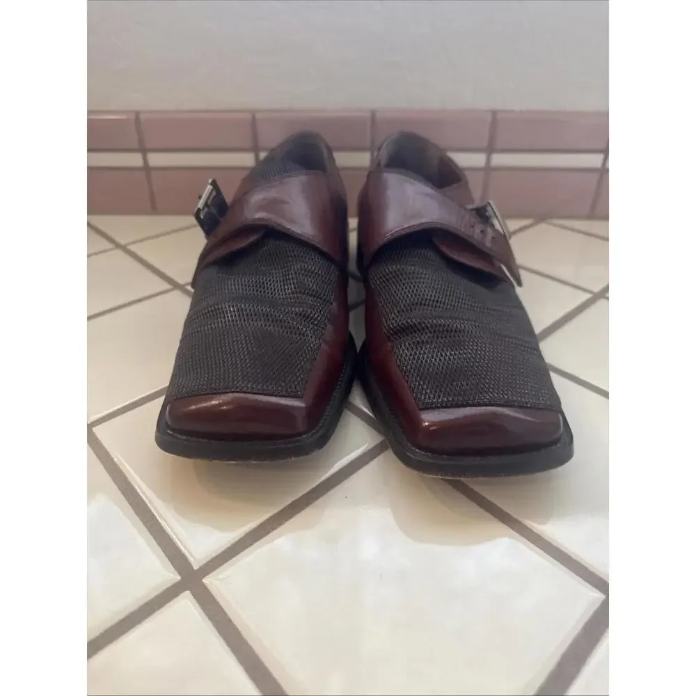 Stacy‎ Adams Men's 9M Brown Leather & Mesh Monk Strap Dress Shoes Square Toe